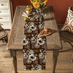 Long Coffee Bean & Cup Pattern Table Runner, Heat Resistant 13x7