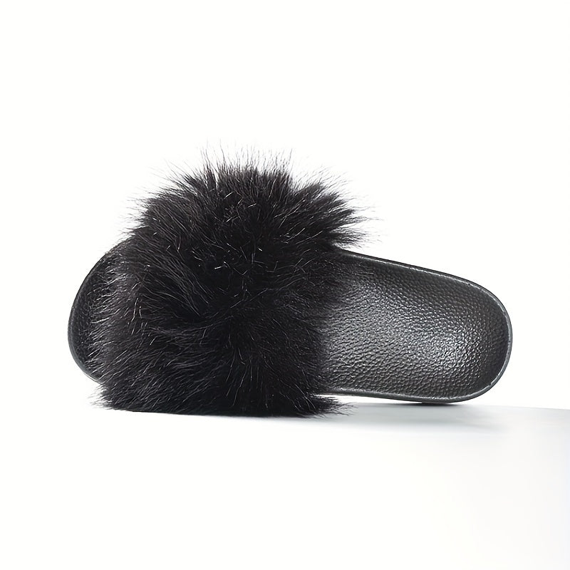 Faux Fur Decor Slippers Casual Slip On Flat Home Shoes
