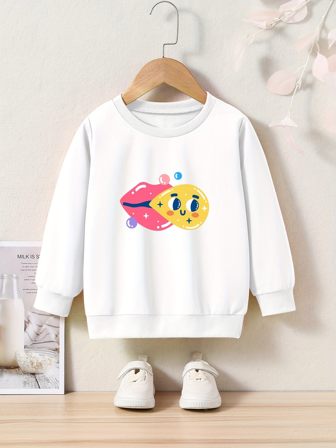Cartoon Lips Graphic Sweatshirt for Kids