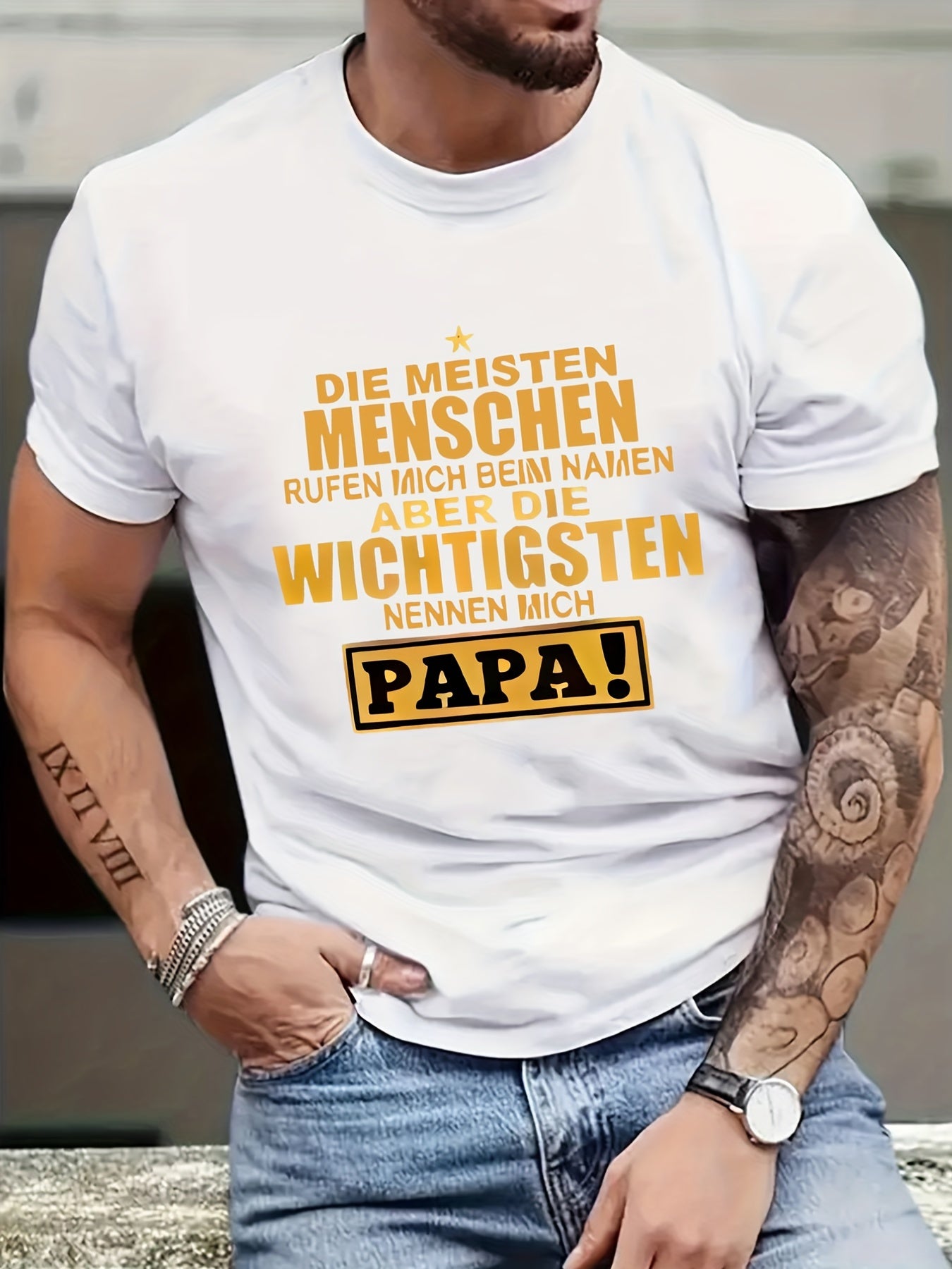 Men's Papa Print T shirt Casual Breathable Tee Men's Clothing
