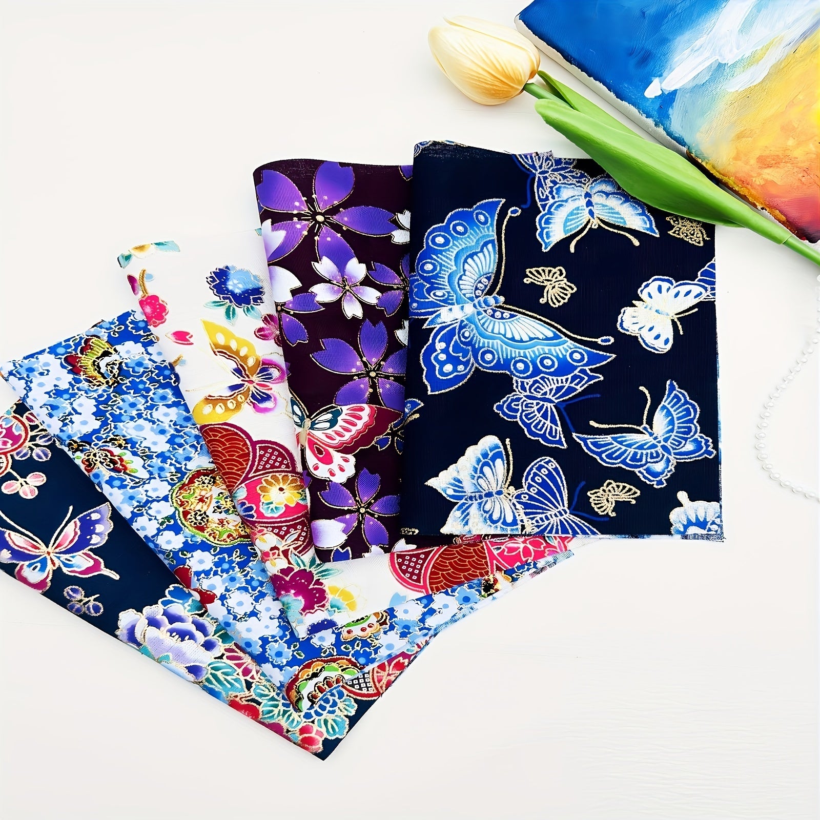 5pcs Butterfly Printed Cotton Fabric DIY Sewing And Scrapbooking Cloth