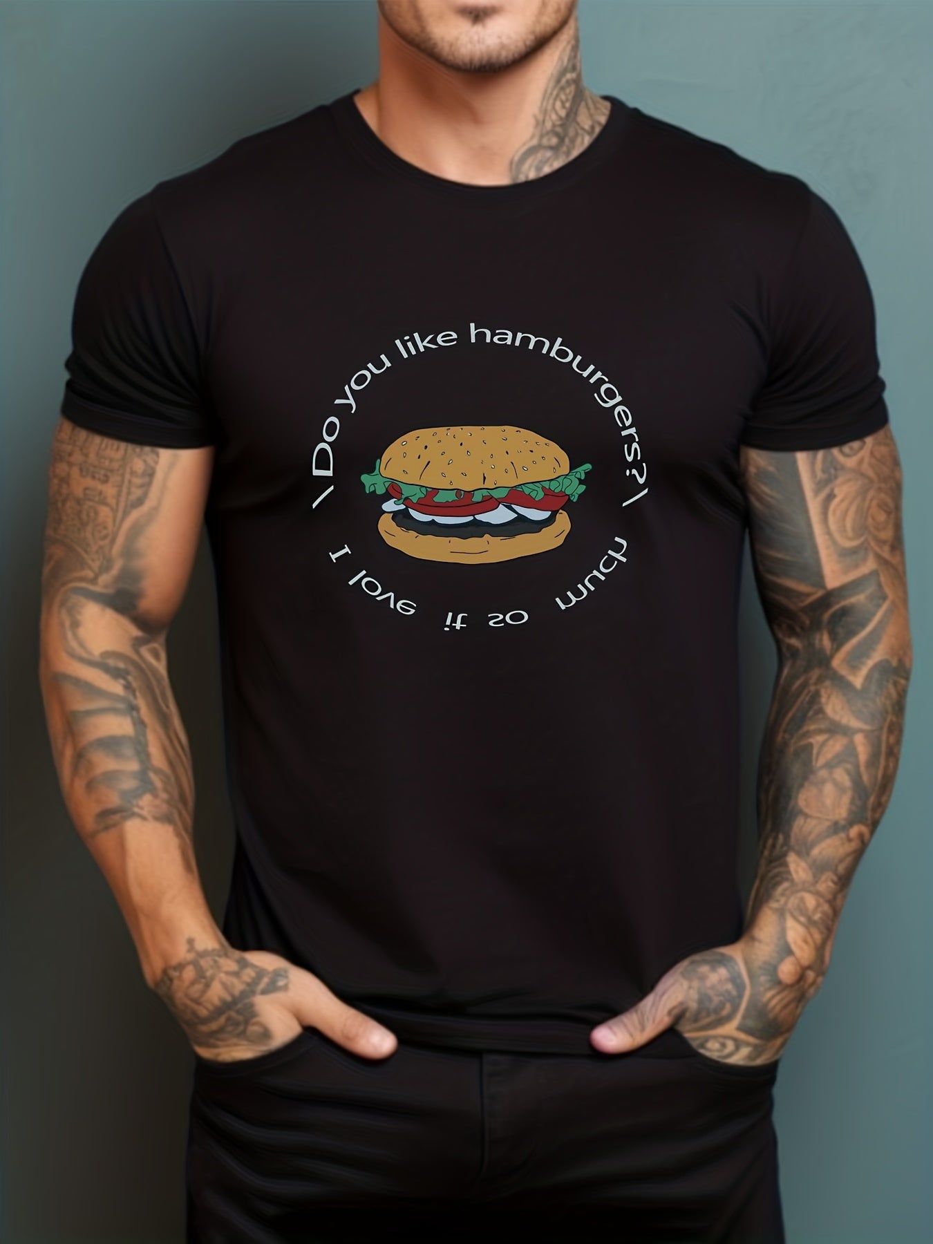 Men's Printed Leisure Sports T shirt Casual Stretch Round Neck Tee Shirt
