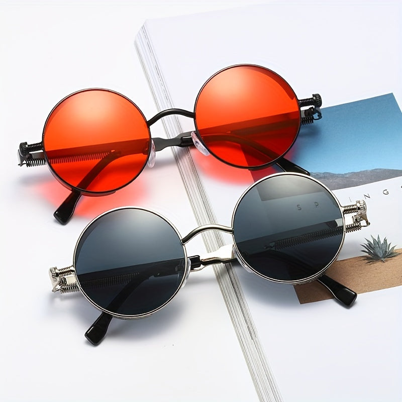 Round Sunglasses Cyberpunk Hippie Style Metal Frame UV Protection