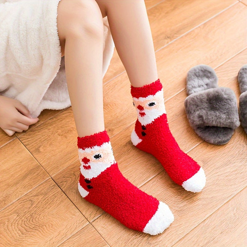 3 Pairs Christmas Print Socks Warm & Cozy Women's Stockings & Hosiery