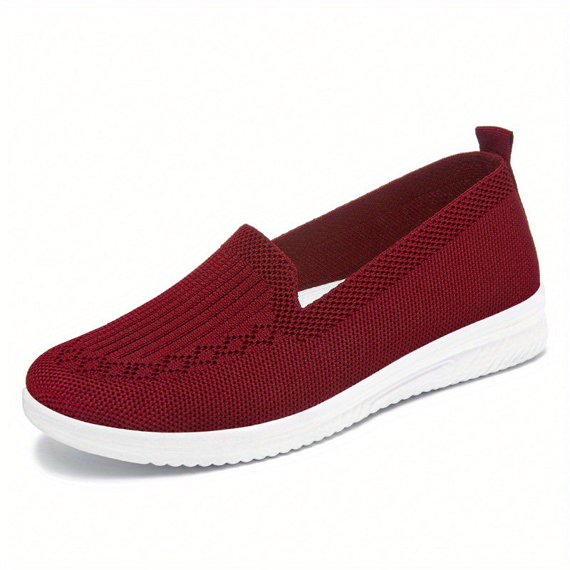 Women's Knitting Slip-On Flats Breathable Casual Low Top Walking Shoes