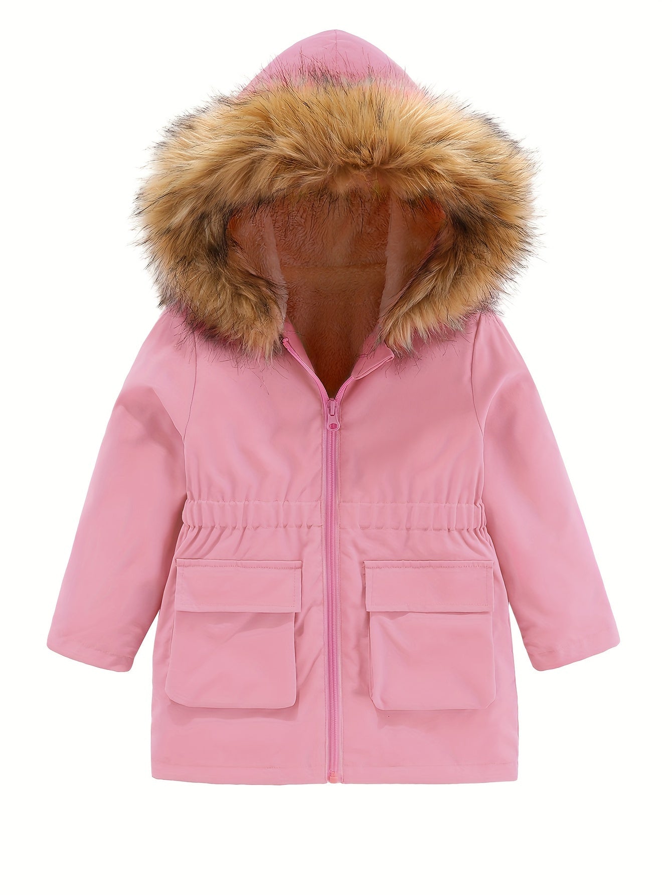 Toddler Girls Warm Fleece Lined Zip Jacket Coat With Pocket
