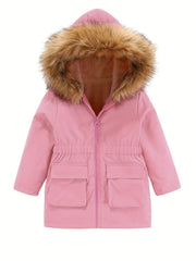 Toddler Girls Warm Fleece Lined Zip Jacket Coat With Pocket