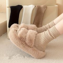 6 Pairs Solid Mid Tube Socks Women's Stockings
