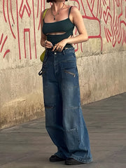Baggy Wide Leg Jeans Zipper Pocket Denim Pants