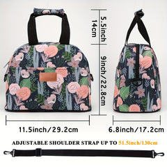 Insulated Lunch Bag with Pink Flower Strap