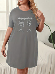 Stick Figure & Slogan Print Tee Sleep Dress