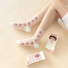 3 Pairs Strawberry Print Socks Women's Stockings