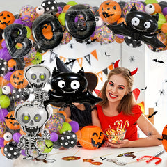 123pcs Halloween Balloon Garland Kit Purple Green Orange Eye Latex Balloons