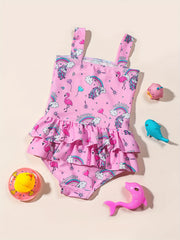 Girls Watermelon Print Tankini Swimwear Ruffle Decor