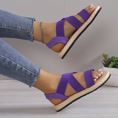 Women's Cross Strap Flat Sandals Elastic Band Summer Beach Shoes