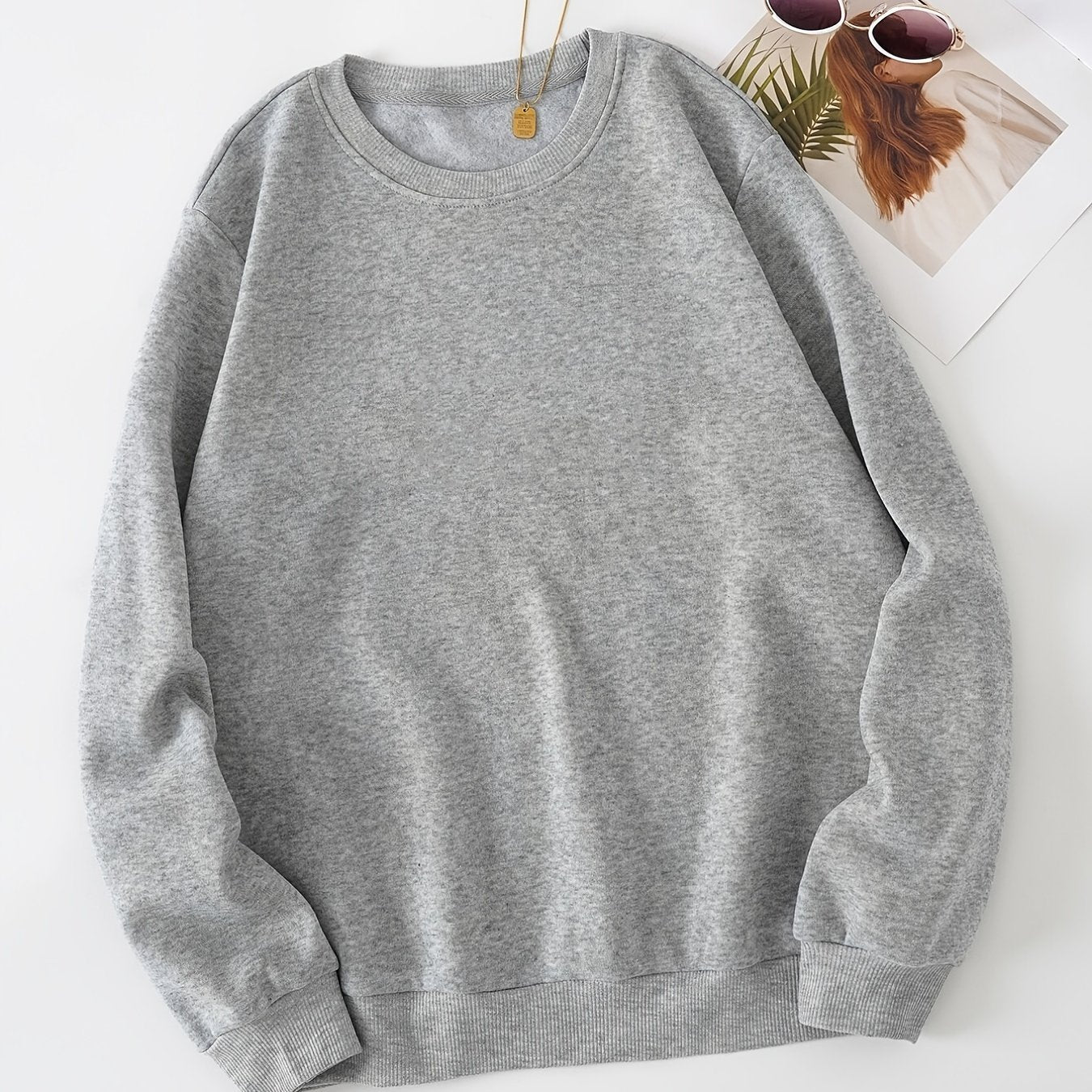 Oversized Crew Neck Long Sleeve Sweatshirt Women's Casual Basic Top
