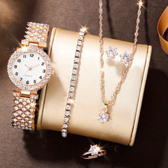 Kids Rhinestone Quartz Analog Watch & Jewelry Set