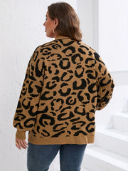 Leopard Print Long Sleeve Cardigan Plus Size Casual Sweater