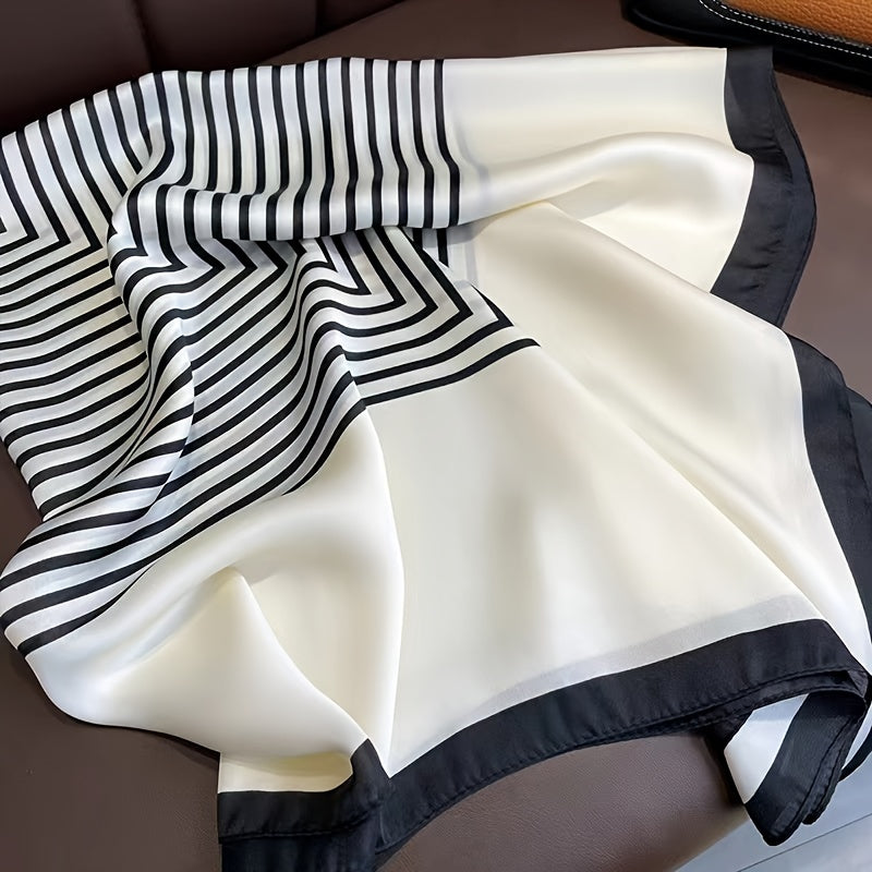 70cm Geometric Stripe Print Square Scarf Neckerchief Bandana Satin Head Scarf