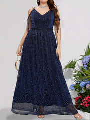 Sequin Fringe Trim V Neck Bridesmaid Dress