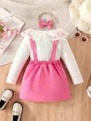 Girl's Top & Jumpsuit Set Lace Ribbed Skirt Casual Outfits Kids Clothes