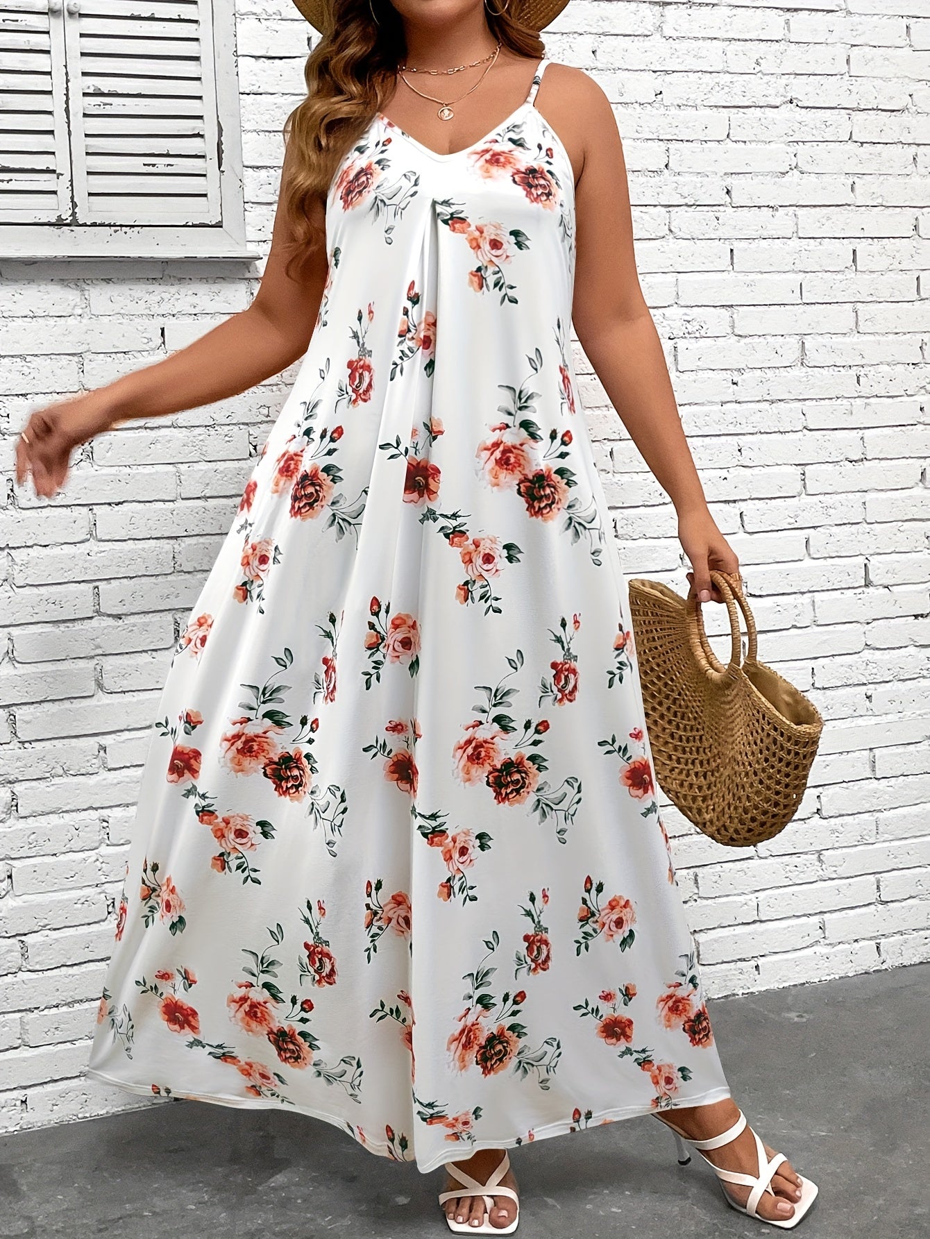 Floral Print V Neck Maxi Cami Dress