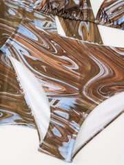 Marble Print Bikini Set & Cover Ups Plus Size