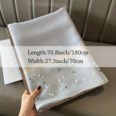 Faux Pearl Decor Chiffon Scarf Silk Shawl Block Head Wrap Hijab