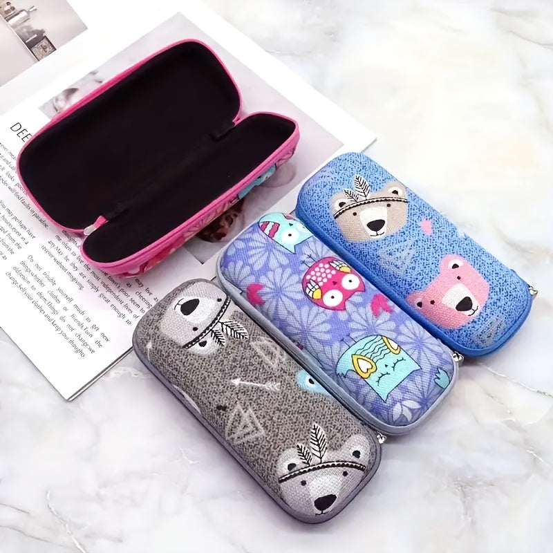 Cartoon Owl Bird Bear Print Glasses Case Sunglasses Zipper Case