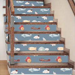 7pcs Transportation Staircase Sticker - Airplane Hot Air Balloon Airship