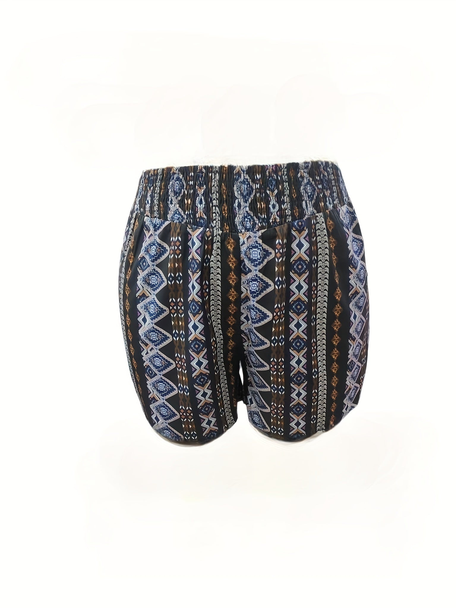 Boho Shorts Women's Plus Tribal Print Elastic Waist Wide Leg Vacay Sho
