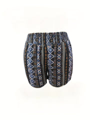 Boho Shorts Women's Plus Tribal Print Elastic Waist Wide Leg Vacay Sho