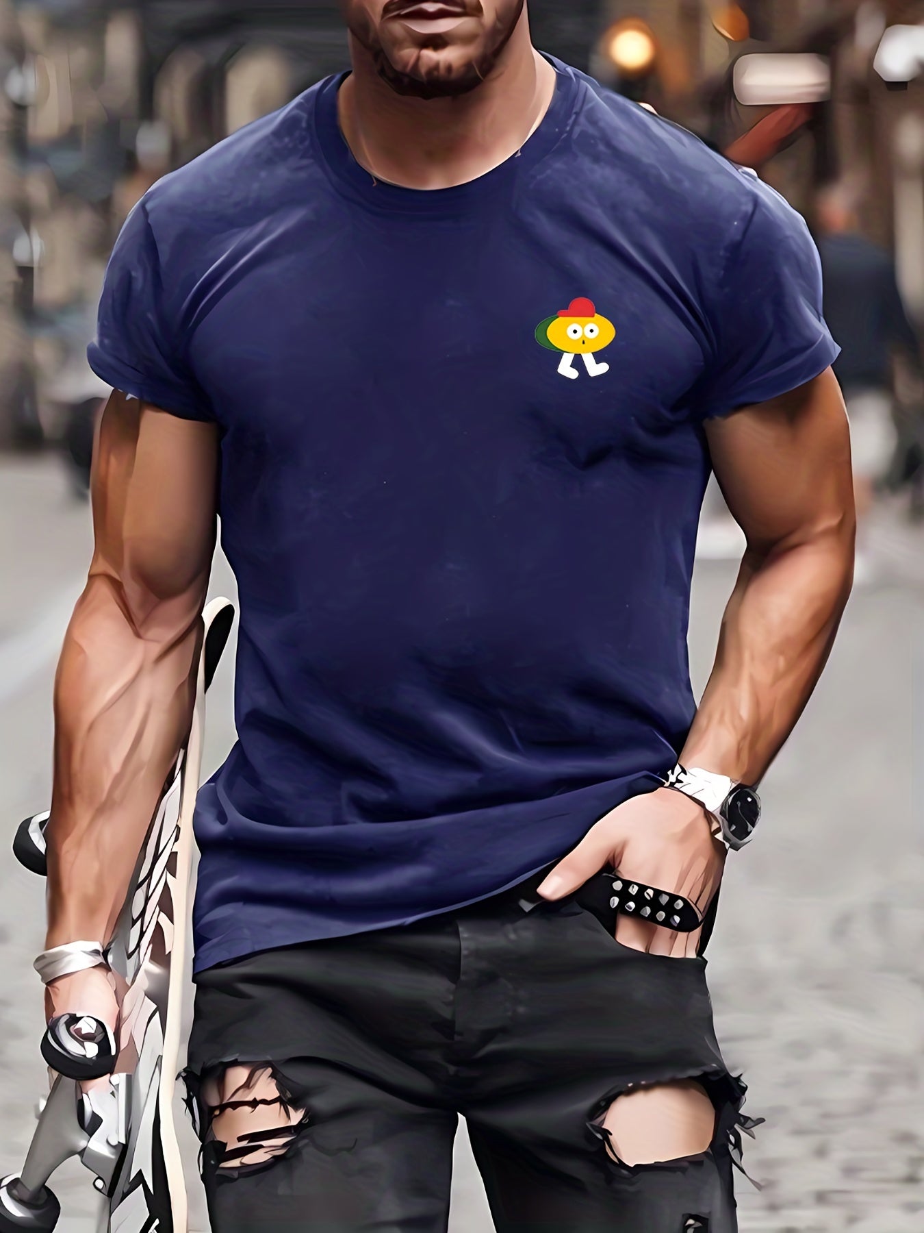Men's Cartoon Pattern T-shirt - Active Slightly Stretch Breathable Tee