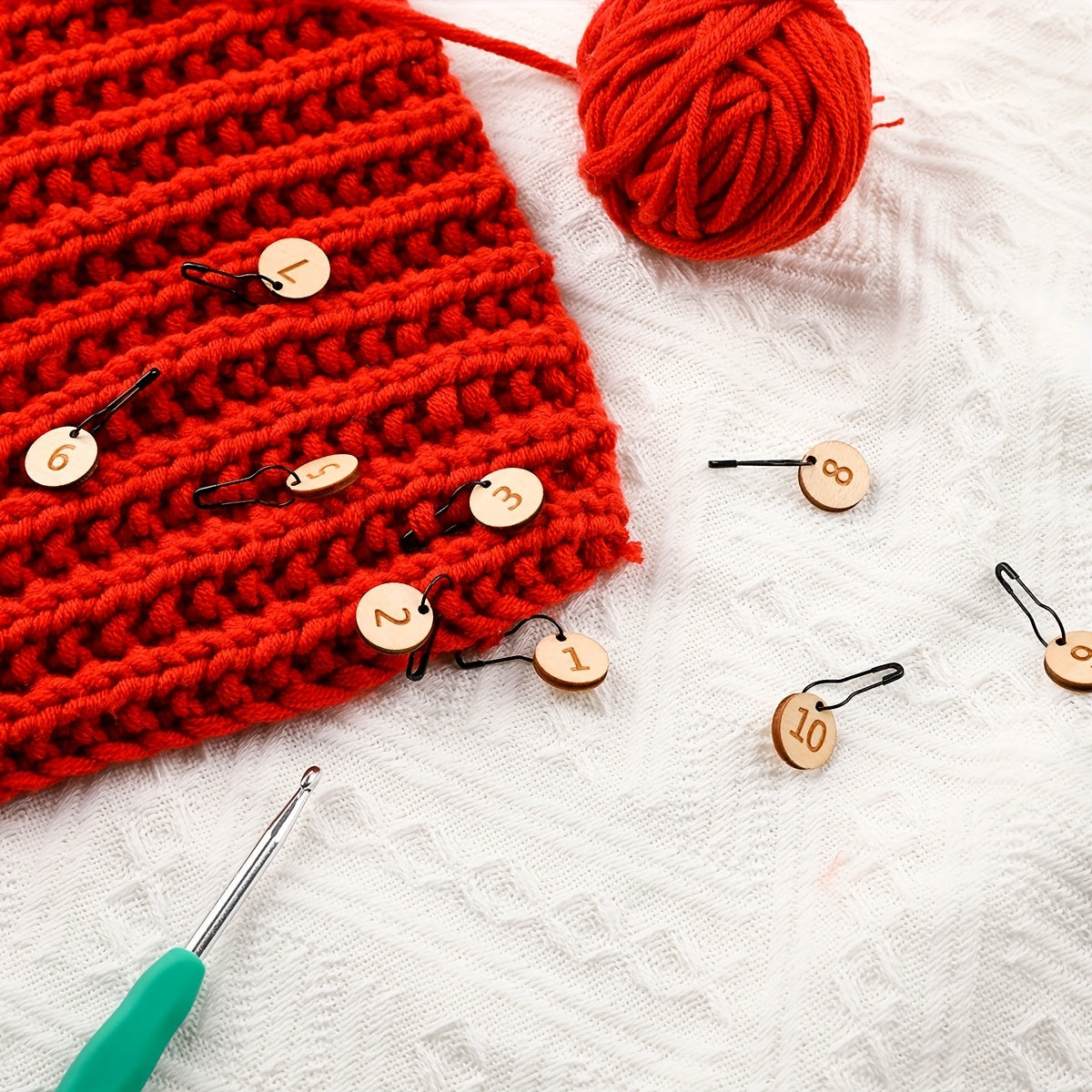 10pcs Wooden Stitch Markers 1-10 Crochet Stitch Marker Charms Locking Stitch Mar