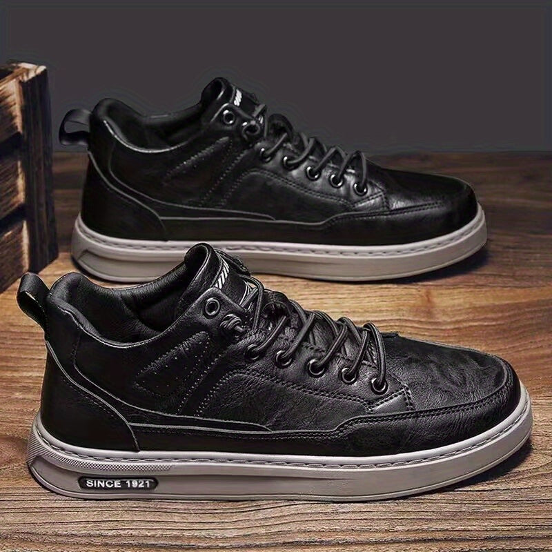 Men's Lace up Sneakers PU Leather Skate Shoes Good Grip Breathable
