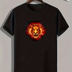 Burning Lion Print Men's Graphic T shirt
