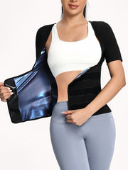 Women's Sauna Suit with Waist Trainer Short Sleeve for Gym & Fitness