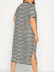 Stripe Print Short Sleeve Maxi Dress