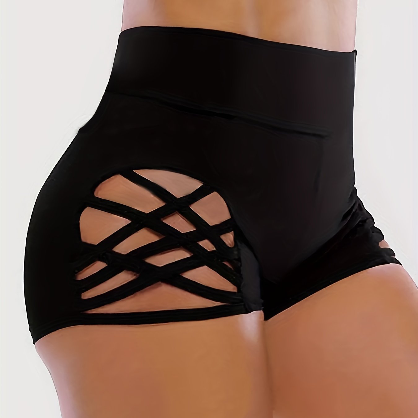 Cut Out Criss Cross High Rise Fitness Shorts