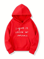 Girls' Mama Print Hooded Sweatshirt Top Youth Long Sleeve Hoodie