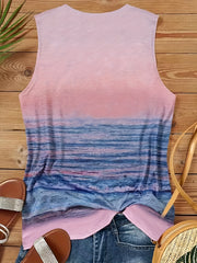 Beach & Letter Print Tank Top Sleeveless Casual Crew Neck Tank Top