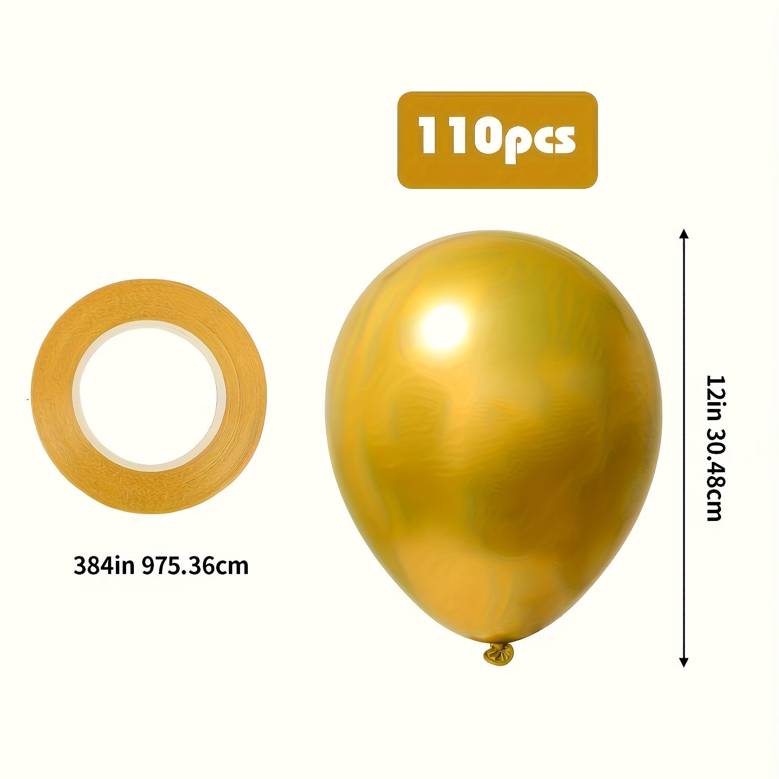 110pcs Golden Metal Chromium Latex Balloons With Ribbons for Parties Birthdays
