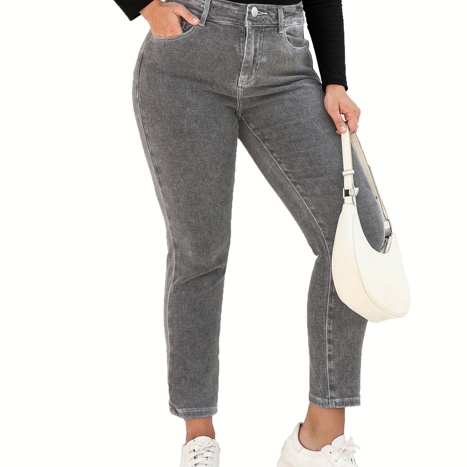 High Waisted Tapered Leg Stretch Jeans