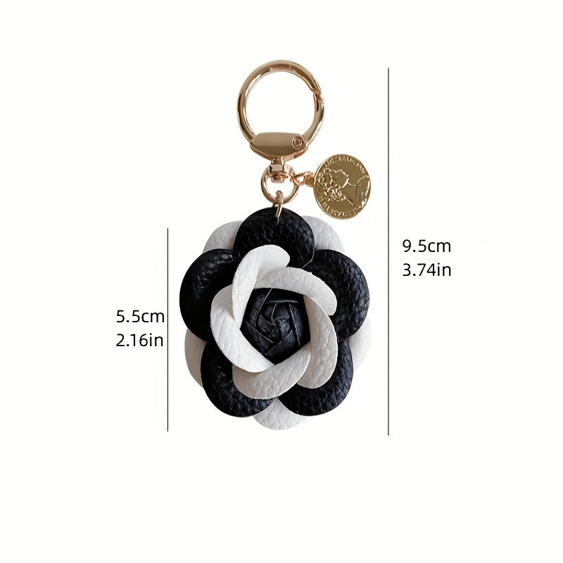 Faux Leather Camellia Car Keychain for Backpack