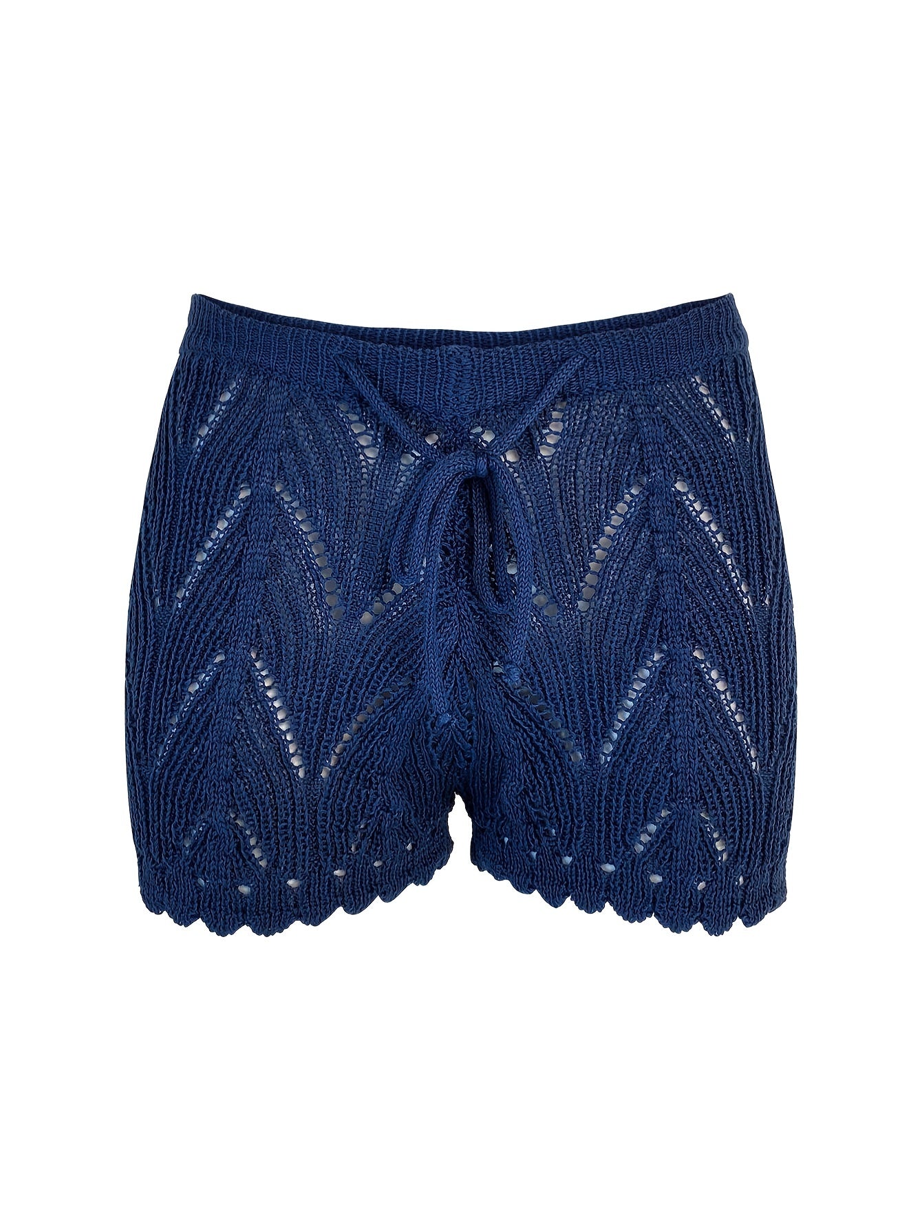 Solid Eyelet Drawstring Shorts Vacation Elastic Waist Shorts