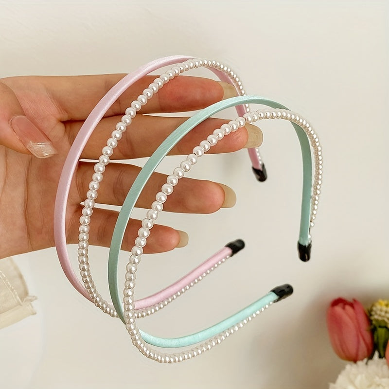Double Layer Faux Pearl Hair Hoop for Face Washing and Yoga