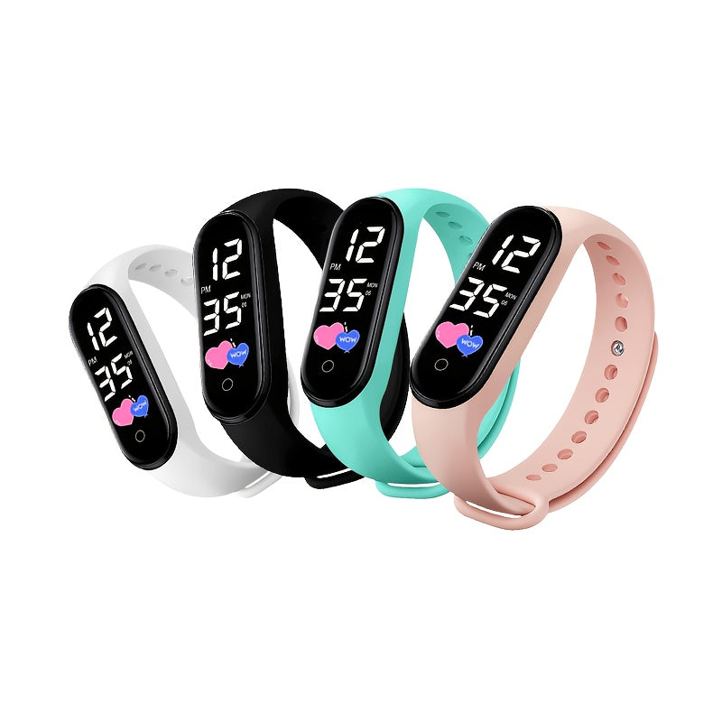 Student Touchscreen LED Sports Watch PVC Strap 24H Display School Outdoor