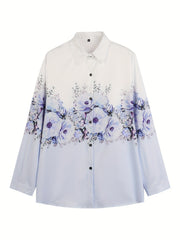 Colorblock Floral Print Button Up Blouse