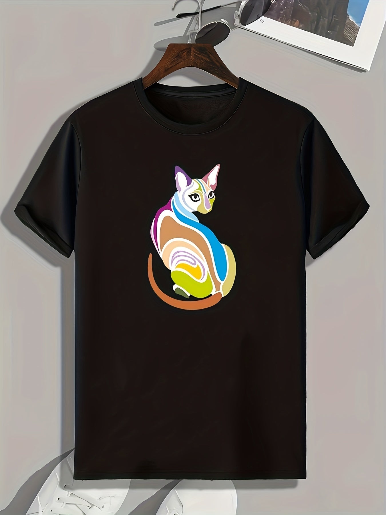 Art Style Cat Pattern Print Men's Comfy Sports T shirt