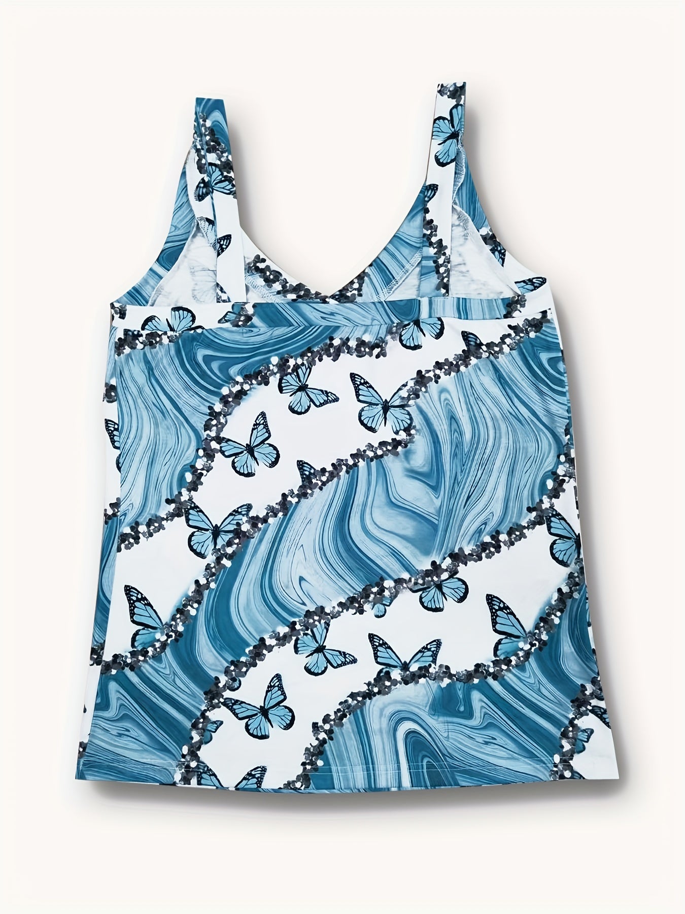 Butterfly Sequin Print Cami Top V Neck Summer Sleeveless